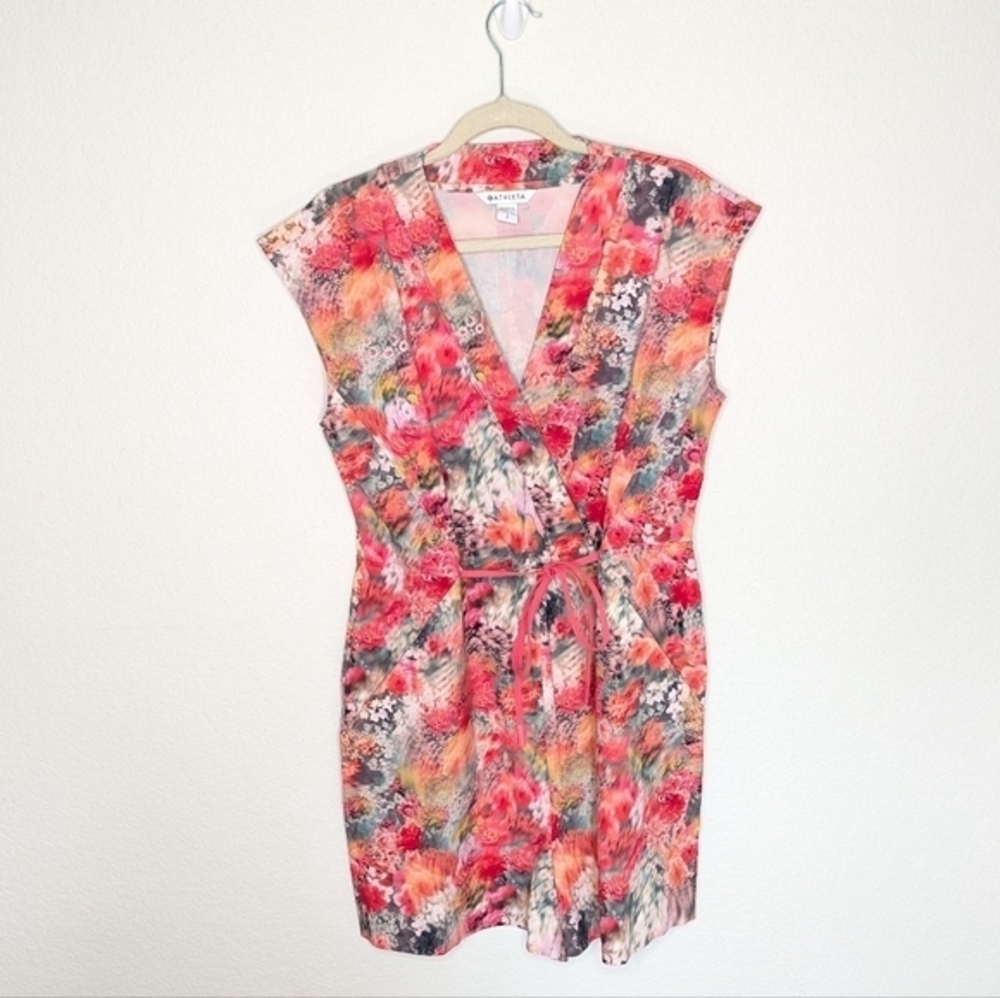 Athleta Marlow Romper‎ Athleisure Set Sporty V Neck Floral Pink Orange Modest